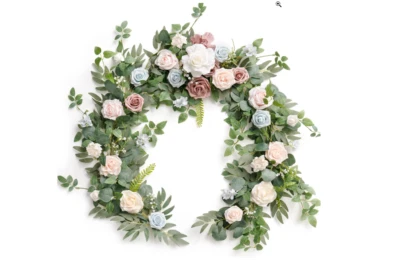 Guirlanda de flores de verão Ling's Moment 6 pés - Eucalipto e rosa, blush/azul em pó - Imagem 1 de 4