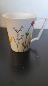 Purslane Cup Mug Tea Coffee White Colorful Floral Flowers Handmade Painting Art - Picture 1 of 7