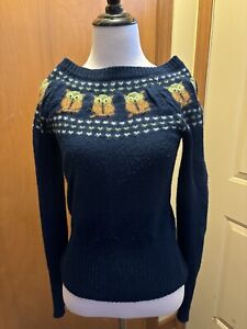 Anthropologie LUX Yoda Looking OWL Pullover OFF SHOULDER Hipster Shirt SWEATER