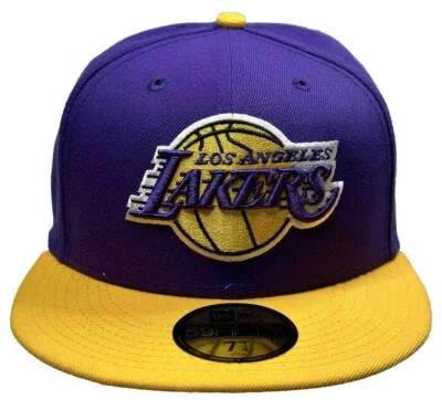 Chapéu ajustável logotipo New Era 59Fifty NBA Los Angeles Lakers tamanho 7 1/4 roxo/dourado - Imagem 1 de 4