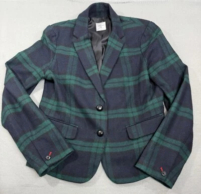 GAP Wool Two Button Tartan Blazer Size 8 Green Blue Plaid Preppy Academic - Image 1 of 4