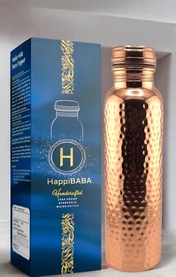 100% PURE Pure Copper Ayurvedic Water Bottle 32oz Leak Proof Lid w/Extra Silicone Ring