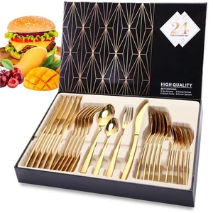 24 Stücke Campingbesteck und Reisebesteck aus Edelstahl mit Besteck Geschenkbox - Bild 1 von 12