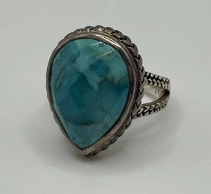 Barse Sterling Silver 925 Large Faceted Turquoise Teardrop Ring Sz 10.5 - Picture 1 of 7