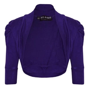 New Kids Girls Ruched Sleeve Stylish Shrug Bolero Cropped Cardigan 2-13 Years - Picture 1 of 51