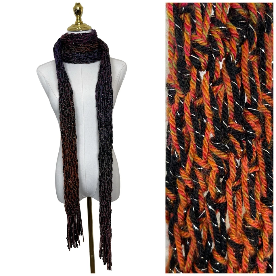 Bufanda ajustada de ganchillo tejida hecha a mano para mujer flecos metálicos brillantes Y2K Boho Chic Foto 1 de 4
