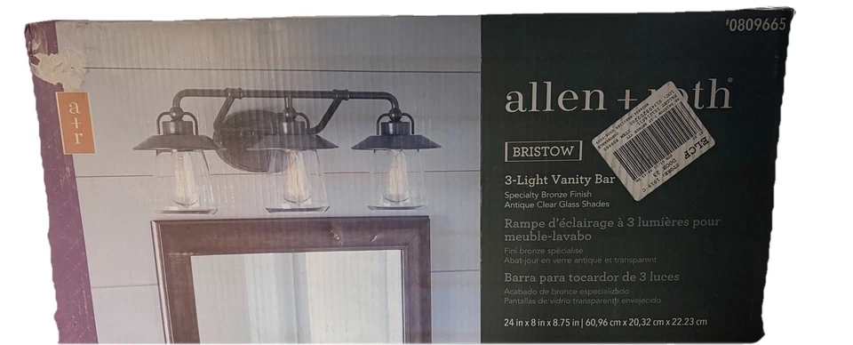 Allen Roth Bristow 3-light Vanity Bar Bronze 24 X8 X 8.75 Clear Glass