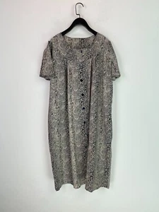 Vintage Silk Blend Grey Animal Print Short Sleeve Midi Dress Pockets XL/XXL - Picture 1 of 10