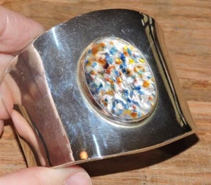Mexiko Sterlingsilber 925 mehrfarbig Kunstglas breit klobig Armreif Armband 42 g - Bild 1 von 7
