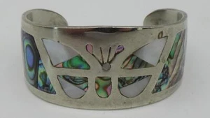 Pulsera Vintage México Plata Alpaca y Abulón con Diseño Mariposa 1 - Imagen 1 de 8