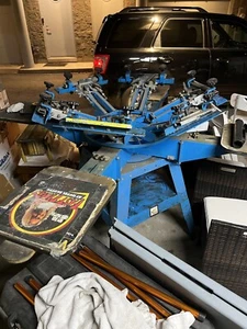 Silk Screen  Machine, 4 Station, 6 Screen, +Conveyor Belt Dryer and Flash Dryer - Picture 1 of 6