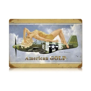 P-51 American Gold Steel Sign - Picture 1 of 1