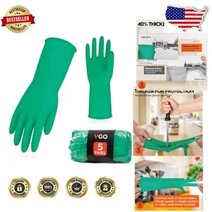 Comfortable Long Sleeve Rubber Gloves - 5 Pairs for Kitchen, Gardening, Pet Care - Picture 1 of 8