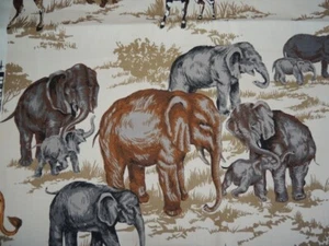 70s Safari Jungle Elephants Zebras Lions Gazelles Vtg upholstery Fabric 57"Lx 50 - Picture 1 of 7