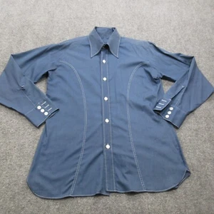 Camisa De Colección Para Hombre Mediana Azul Denim Algodón Manga Larga Western Años 70 Cambray Vaquero - Imagen 1 de 15