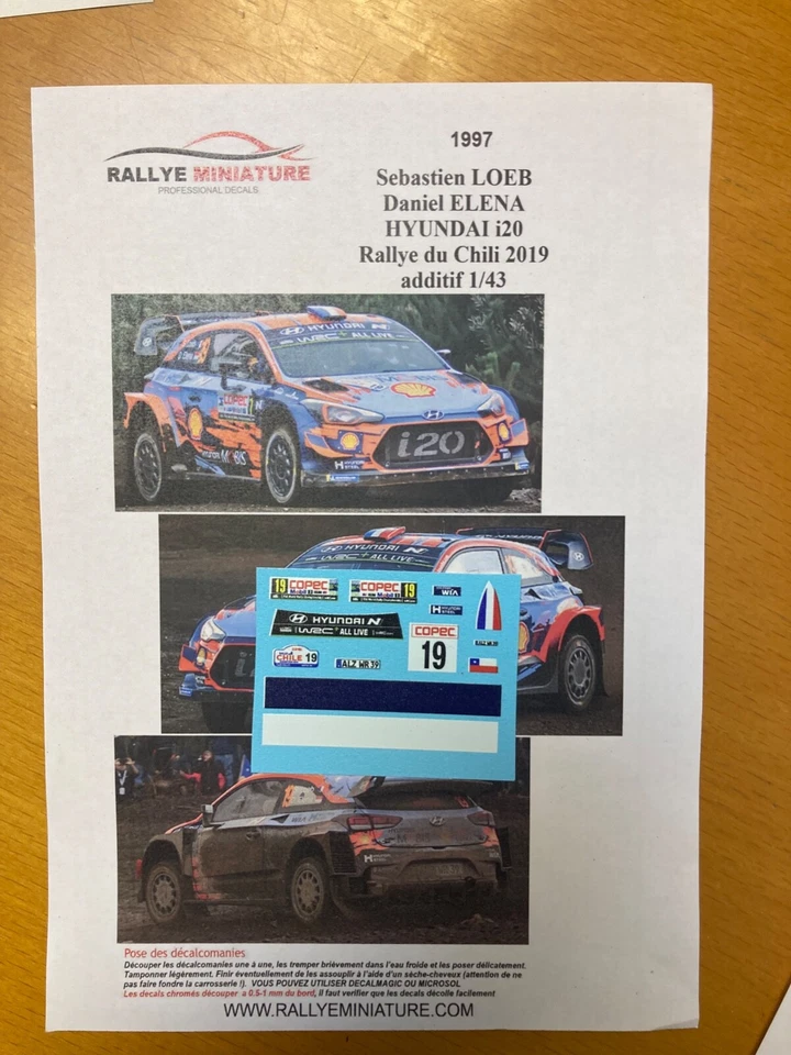 DECALS 1/43 HYUNDAI I20 SEBASTIEN LOEB RALLY CHILE 2019 WRC RALLYE CHILI - Photo 1/1