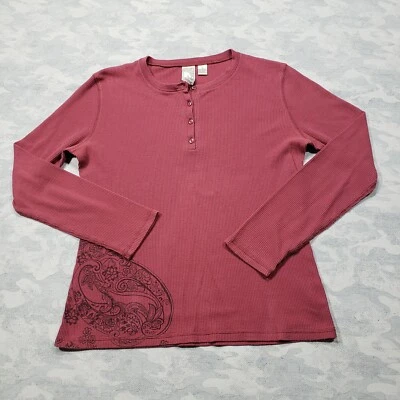 Top Title Nine para mujer grande rojo granate manga larga tejido gofre cuarto botón Foto 1 de 4