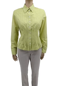 BLUSA/CAMISA LAURA ASHLEY VERDE PÁLIDO ALGODÓN ELÁSTICO Top Volantes Talla US 10 EUR 40 - Imagen 1 de 5