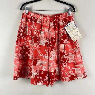 Pantalones Cortos Susan Graver Patchwork Floral Pierna Ancha Talla Grande Pull On Rojo Rosa Foto 1 de 4
