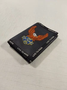 Live To Ride Embroidered Eagle Black Zipper Pockets Canvas Trifold Wallet - Picture 1 of 24