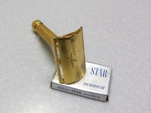 Vintage 1940s Gold SILVER STAR Double Edge Safety Razor - Picture 1 of 6