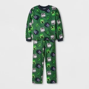 NWT Minecraft Pajamas Size 4 Boys Green Creeper Long Sleeve Shirt XS Small Girls - Picture 1 of 1