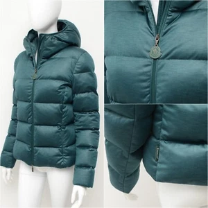 Authentische Damen Moncler Jersey grün wattierte Daunen gefütterte Jacke Größe 2, ~ S - Bild 1 von 15