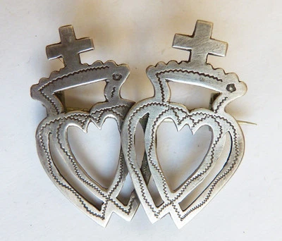 broche coeur de Vendée mariage argent 19e s normand régional silver heart brooch - Photo 1/3
