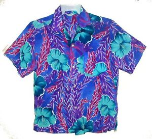 Sz XL Men 70's Vintage MADE IN HAWAII Aloha Shirt NAMED FABRIC 100% Acrylic USA