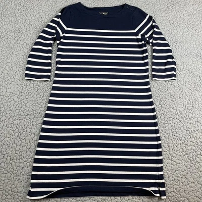 Vestido LL Bean Mujer Pequeño Azul Marino Náutico Costero Botón Hombro Manga 3/4 Foto 1 de 4