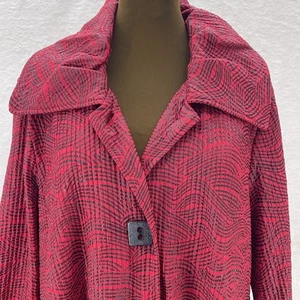 Multiples Women’s Tunic Coat Red & Black Striped Sz XL Artsy Geometric Boho Hip - Picture 1 of 15
