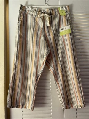 Nuevo con etiquetas Pantalón Corto Mediano Mezcla Lino Bolsillo Tirar con Cordón Rayas Enebro + Lima Foto 1 de 4