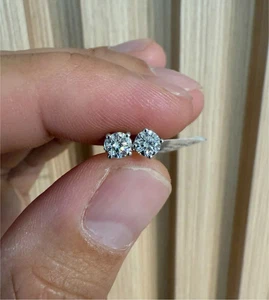 14K White Gold Round Lab Grown Diamond Screw Back Stud Earrings 0.50ctw D VVS - Picture 1 of 3