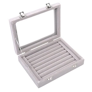 7 Fächer Samt Glas Ring Schmuck Display Aufbewahrungsbox Tablett Etui Halter Ohrri... - Bild 1 von 6