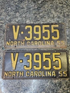 Matching Pair 1955 North Carolina License Plates (Lot 1603) - Picture 1 of 11