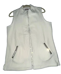 Women Size M Quacker Factory Rhinestone Zippered Cream Ivory Vest Rhinestones - Picture 1 of 13