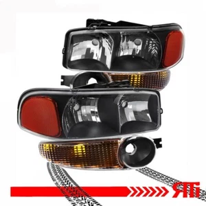 For 99-06 Sierra Denali 1500 Yukon Black Headlights + Bumper Light OE Style - Picture 1 of 3