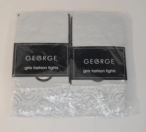 George Girl's Footless Fashion Tights Size 7-10 Lace W/ Lace Cuff Capri 2 Pairs - Picture 1 of 2