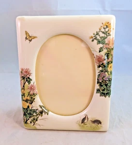 Shibata Picture Frame Floral Butterfly Ceramic Holds 4x6” Oval Photo Japan - Picture 1 of 4