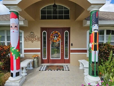 Santa Claus Christmas Decoration - PREMIUM, Thick Vinyl Column Wrap 6'x24" - Image 1 of 2