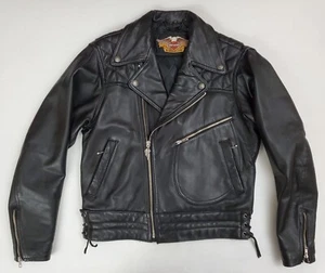 Vintage Harley Davidson Black Leather D Pocket Motorcycle Biker Jacket Men's 42 - Picture 1 of 8