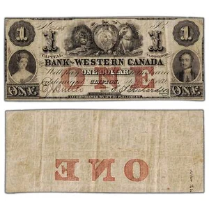 $1 1859 Bank of Western Canada Chartered Note #795-10-04 - Small Pinholes - Picture 1 of 3