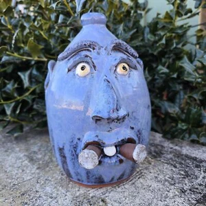 Blauer doppelter Zigarren-Rauchgesichtskrug von Billy Joe Craven | 10" x 7" - Bild 1 von 8