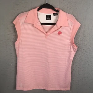Kate Lord Polo Shirt Womens Large Pink White Striped Performance Golf Oak Logo - Picture 1 of 18