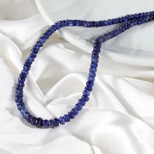 Natural Blue Sapphire Stone Beaded Necklace Plain Roundel Sapphire Jewelry - Picture 1 of 4