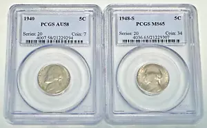 1940 & 1948-S Jefferson Nickel PCGS AU58 & MS65 2 Coin Lot ✪COINGIANTS✪ - Picture 1 of 2
