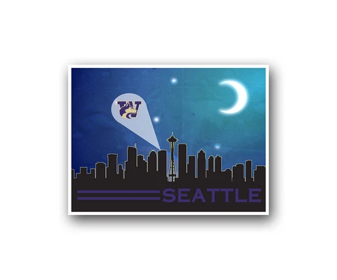 Washington Huskies Poster City Skyline Art Print Man Cave Decor 12x16" Cover