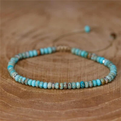 Natural Turquoise Stone Beads Bracelet Blue Gemstone Healing Crystal Bracelet - Image 1 of 2