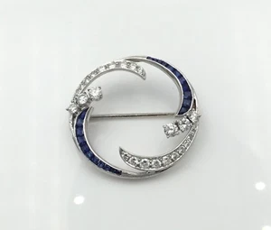Ladies Art Deco 1920’s McTigue Platinum Diamond & Sapphire Circle Pin Estate - Picture 1 of 4