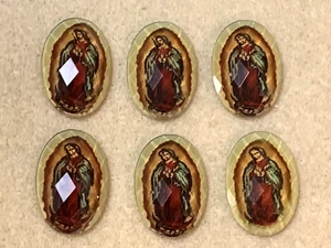 **INVENTORY SALE-LOT OF 6 VIRGIN MARY FACETED CRYSTAL DOME CAMEOS (30X20MM)-NEW - Picture 1 of 7